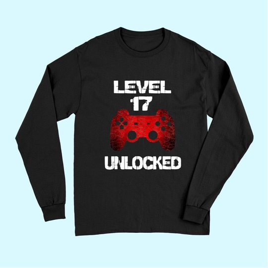 Level 17 Unlocked Boys 17th Birthday 17 Year Old Gamer Long Sleeves