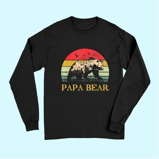Mens Papa Bear Best Dad TLong Sleeves Fathers Day Father Pop Long Sleeves