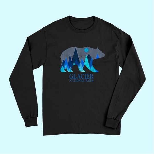 Retro Glacier Grizzly Bear Glacier National Park Long Sleeves