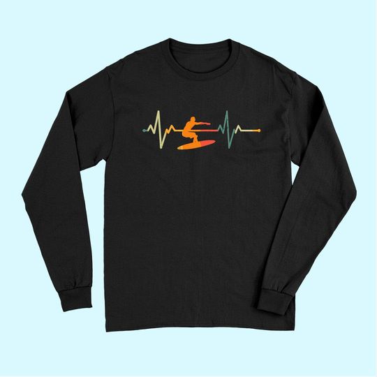 Surf Surfer Gift Heartbeat Waves Surfing Long Sleeves