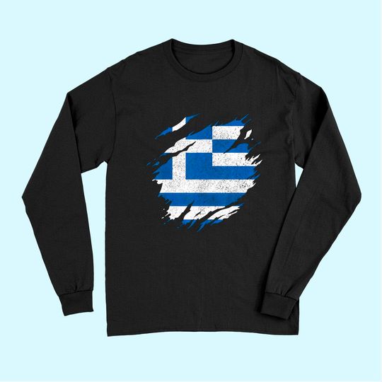 Greece Flag Greek Pride Vintage Greece Long Sleeves