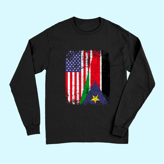 Discover SUDANESE ROOTS | Half American Flag | SOUTH SUDANESE FLAG Long Sleeves
