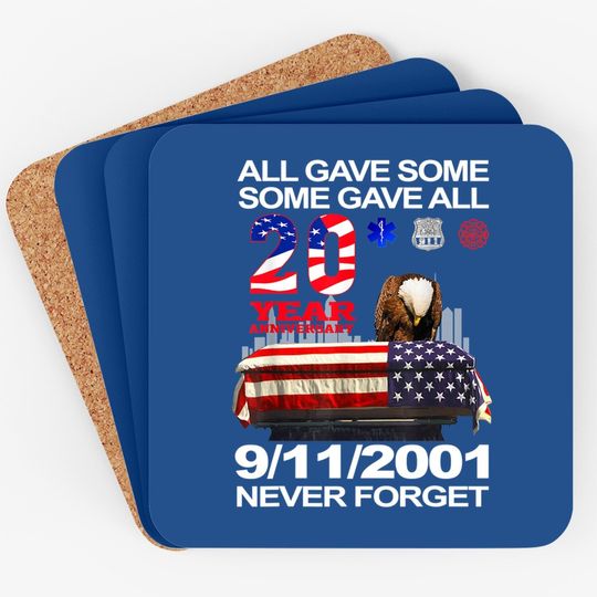 Never Forget 9-11-2001 20th Anniversary Firefighters Coaster