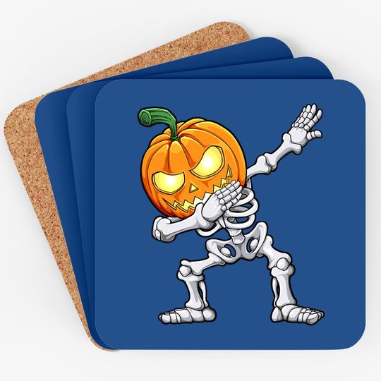 Halloween Boys Dabbing Skeleton Scary Pumpkin Jack O Lantern Coaster