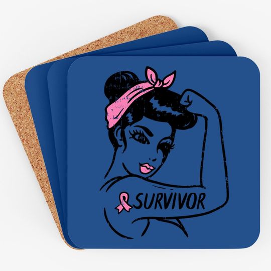 Breast Cancer Survivor Rosie Riveter Pink Awareness Coaster