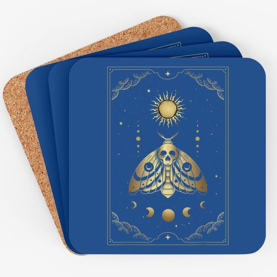 Death Moth And Ornament Of Moon And Sun Phases Tarot Card Coaster