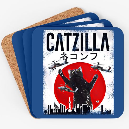 Vintage Catzilla Japanese Sunset Style Cat  coaster