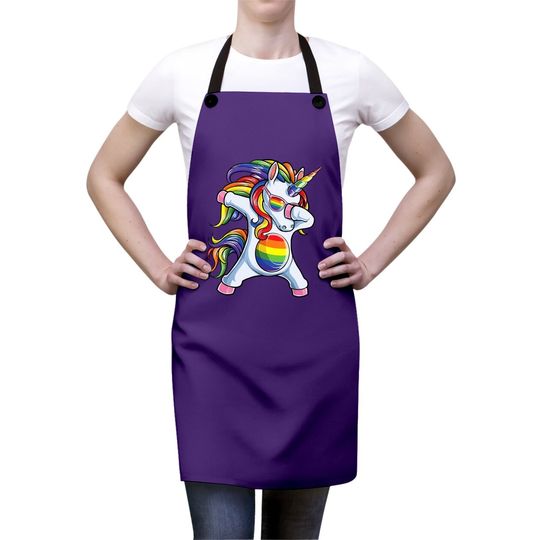 Dabbing Unicorn Gay Pride Lgbt Apron Lesbian Rainbow Flag Apron