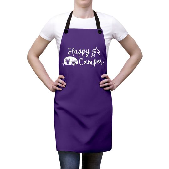 Hiking Camping Apron For Funny Graphic Apron Apron Happy Camper Letter Print Casual Apron Tops
