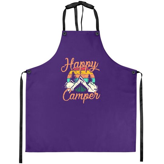 Happy Camper Apron For Funny Cute Graphic Apron Short Sleeve Letter Print Casual Apron Apron
