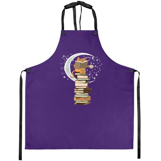 Kittens, Cats, Tea And Books Gift Reading By Moonlight Apron