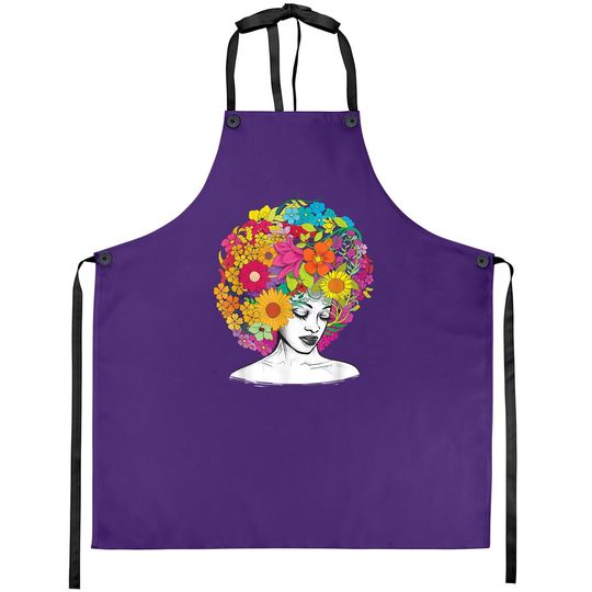 Flower Afro Black Queen African American Melanin Queen Apron