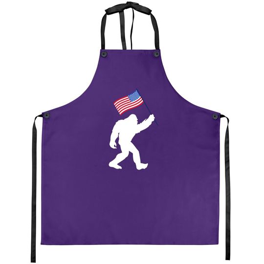 Bigfoot With American Flag Funny 4th Of July Apron