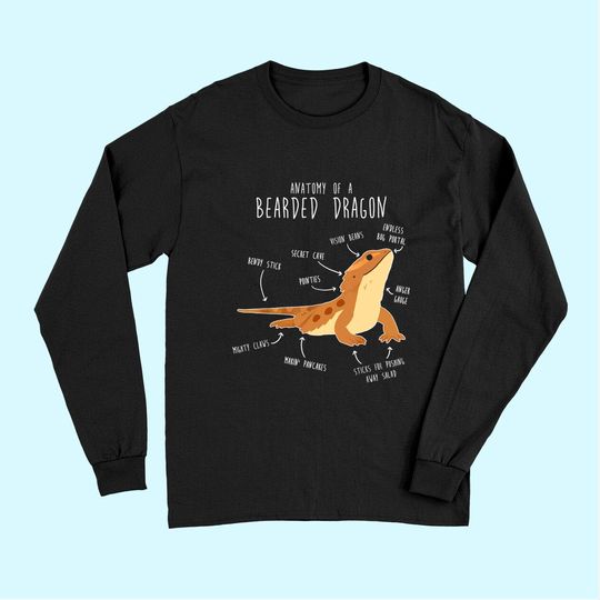 The Anatomy of a Bearded Dragon, Pet Reptile Lizard Lover Long Sleeves