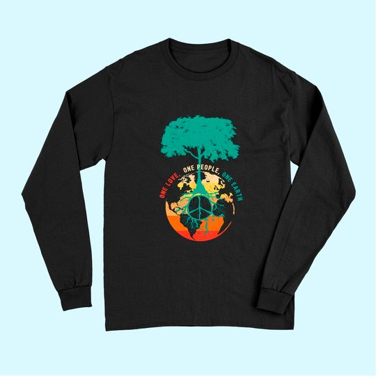 World Peace Tree Love People Earth Day 60s 70s Hippie Retro Long Sleeves