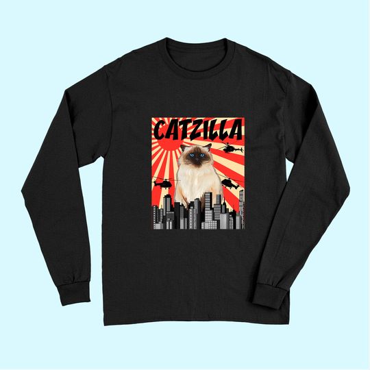Retro Japanese Catzilla Himalayan Cat Long Sleeves