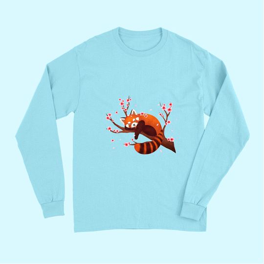 Vintage Red Panda Japanese Cherry Blossom Flower Long Sleeves