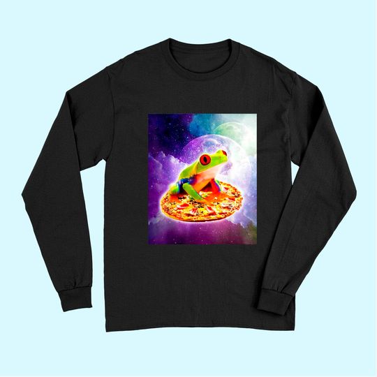 Red Eye Tree Frog Riding Pizza In Space Long Sleeves
