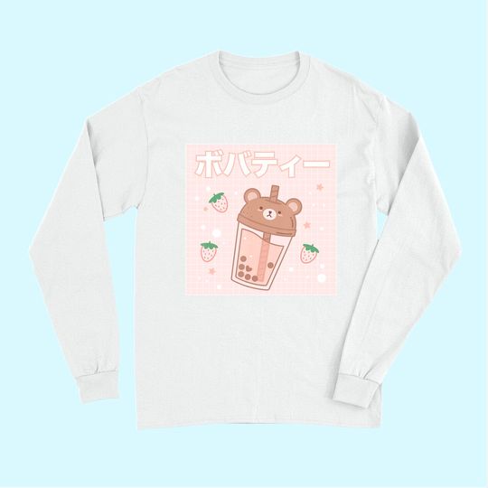 Bubble Milk Tea Boba Cute Bear Kawaii Aesthetic Long Sleeves