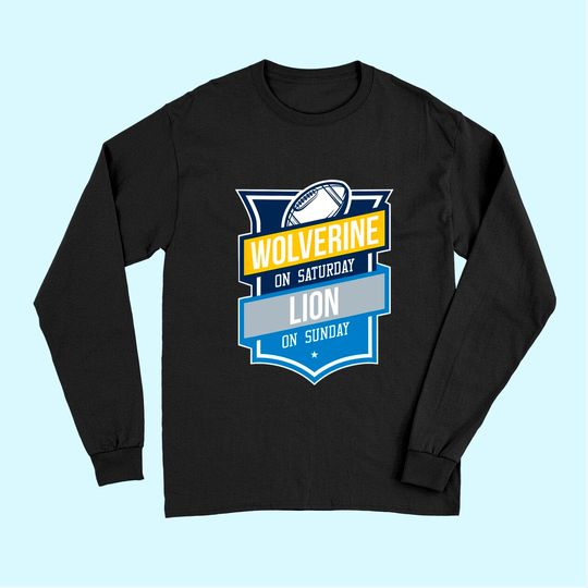 Retro Wolverine on Saturday Lion on Sunday Michigan Gift Long Sleeves