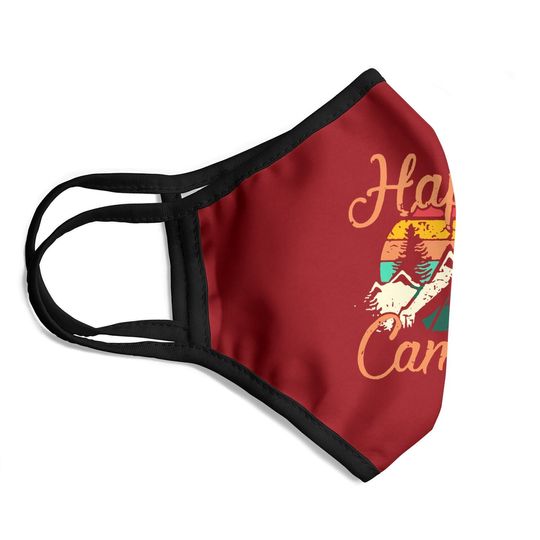 Happy Camper Face Mask For Funny Cute Graphic Face Mask Short Sleeve Letter Print Casual Face Mask Face Mask