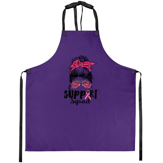 Support Squad Messy Bun Pink Warrior Breast Cancer Awareness Apron