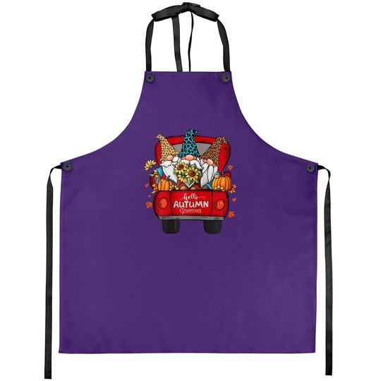 Hello Autumn Truck Gnomes Pumpkin Fall Leaves Thanksgiving Apron