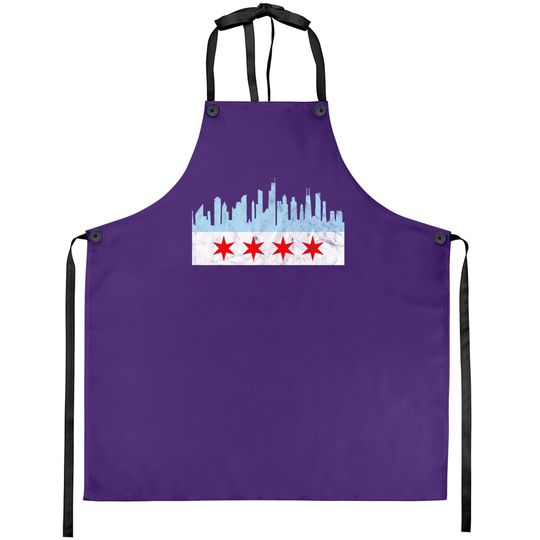Chicago Flag Distressed Vintage Downtown Skyline Illinois Apron