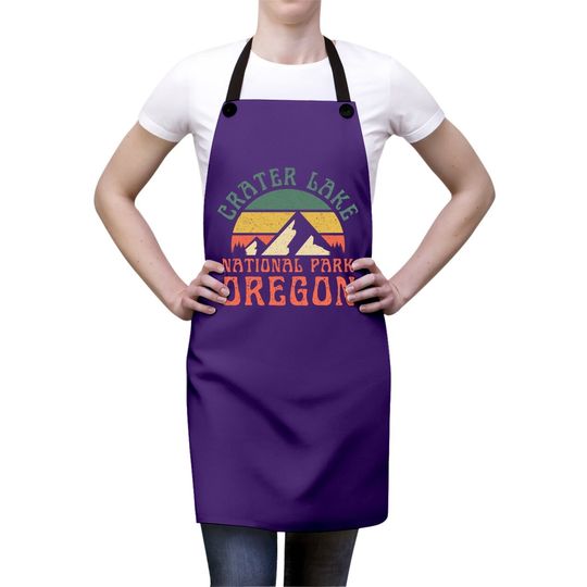Crater Lake National Park Oregon Mountains Retro Sunset Apron