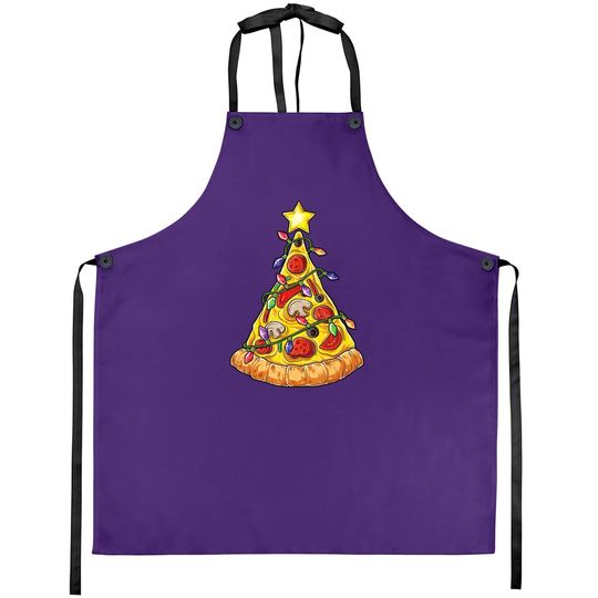 Pizza Christmas Tree Lights Funny Pajama Apron