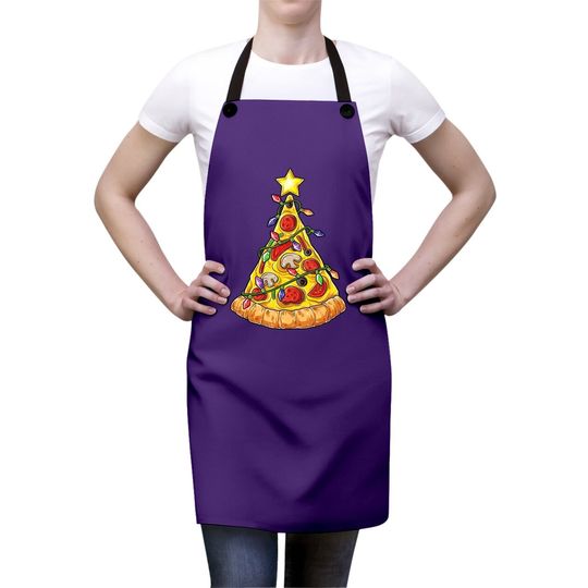 Pizza Christmas Tree Lights Funny Pajama Apron