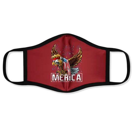 Merica Bald Eagle Mullet 4th Of July American Flag Patriotic Face Mask