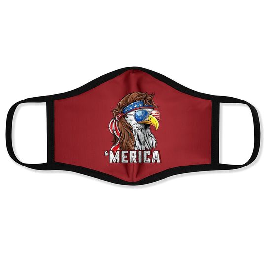 Merica Usa American Flag Patriotic 4th Of July Bald Eagle Face Mask