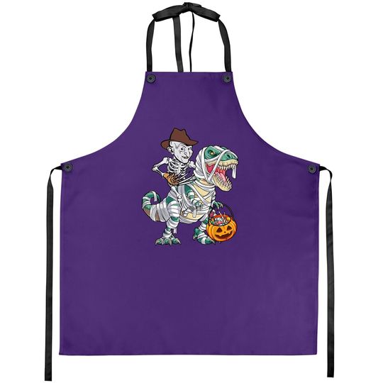 Skeleton Riding Mummy Dinosaur T-rex Halloween Freddy Krueger Apron