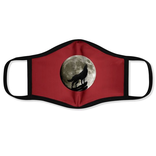 Howling Wolf Midnight Full Moon Wildlife Nature Animal Face Mask