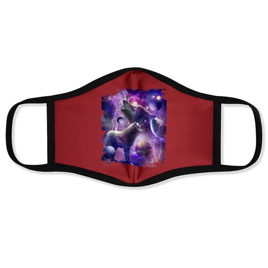 Cosmic Wolf Howling At Moon In Spacet Face Mask