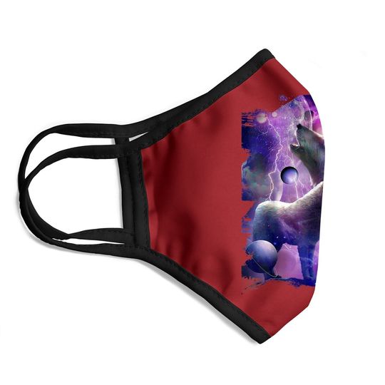 Cosmic Wolf Howling At Moon In Spacet Face Mask