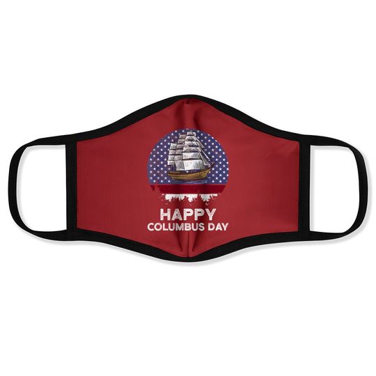 Happy Columbus Day American Flag Boat Face Mask