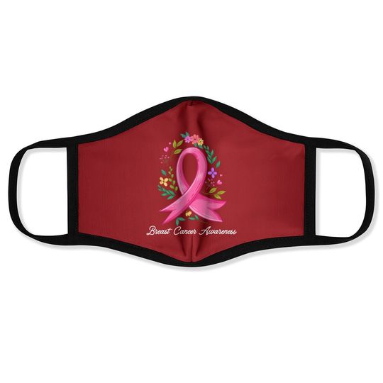 Floral Pink Breast Cancer Awareness In October We Wear Pink Face Mask