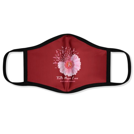 Faith Hope Love Ribbon Daisy Flower Breast Cancer Awareness Face Mask