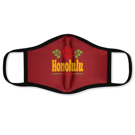 Honolulu Hawaii Flowers Distressed Color Print Face Mask