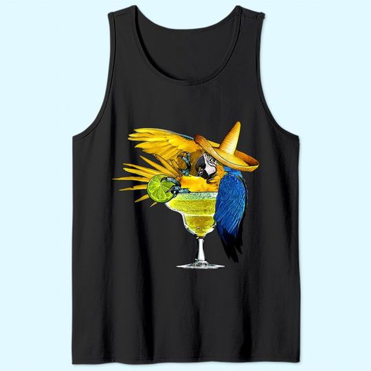 Parrot in Margarita Drinking Glass Tropical Vacation Tank Top