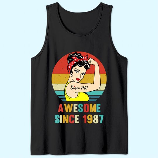Vintage 34th Birthday 1987 Women Gift for 34 Year Old Woman Tank Top