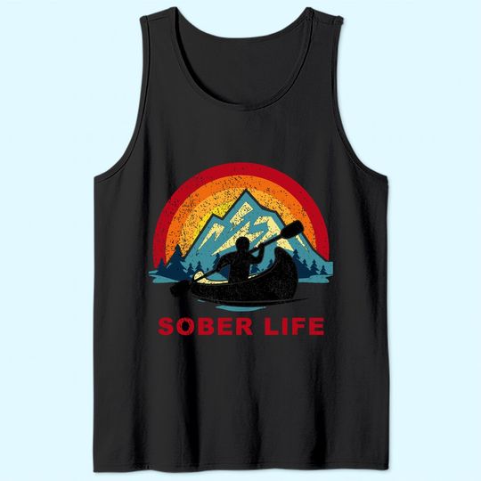Sober Life Person Canoeing Retro Sunset AA NA Recovery Tank Top