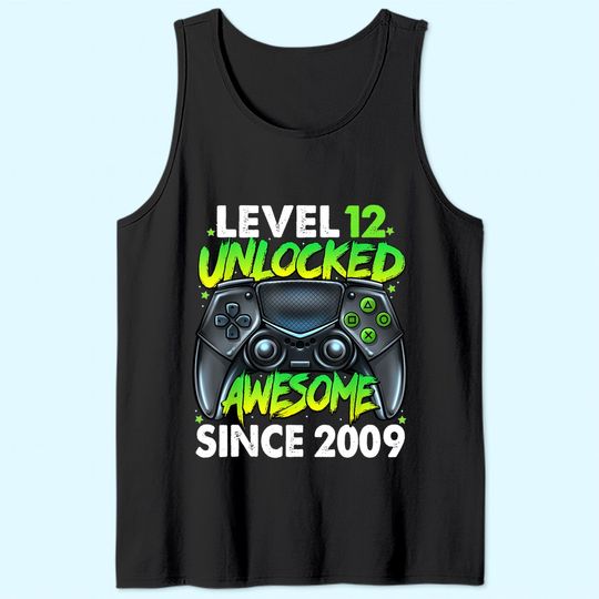 Level 12 Unlocked Awesome Since 2009 12th Birthday Gaming Tank Top