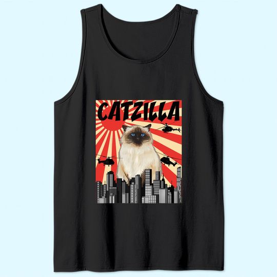 Retro Japanese Catzilla Himalayan Cat Tank Top