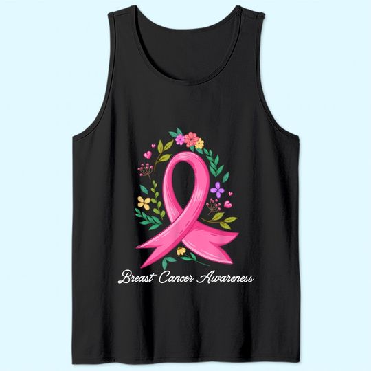 Floral Pink Breast Cancer Awareness In October We Wear Pink Tank Top