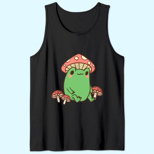 Frog with Mushroom Hat Cottagecore Aesthetic Tank Top