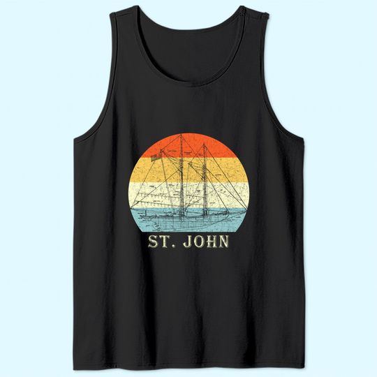 Discover St. John USVI Vintage Blueprint Sailboat Vacation Tank Top
