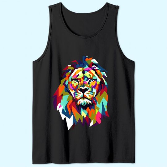 Cool Leo Star Sign Geometric African Animal Cat Lion Face Tank Top